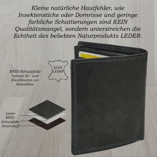 Hochwertige Geldbörse Geldbeutel Portemonnaie Büffel Leder Adler geprägt RFID Schutz Grau